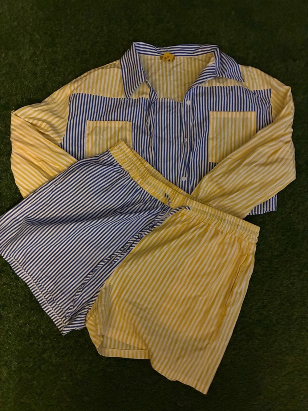 Striped Two-Tone Yellow and Blue Lounge Set